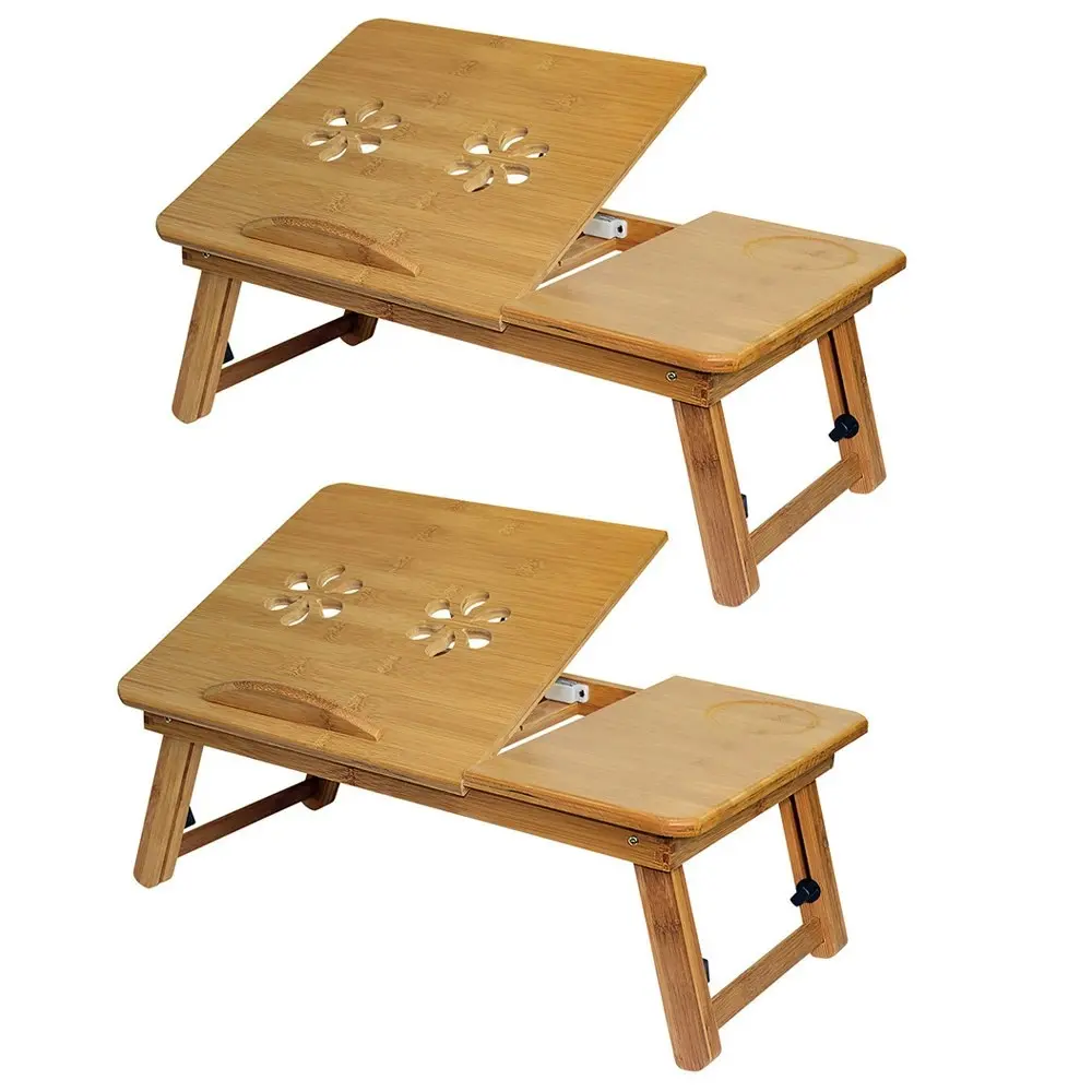 2PK Deluxe Bamboo Laptop Table/Portable Work Station/Desk/Tray Tilt/Foldable - Electronics
