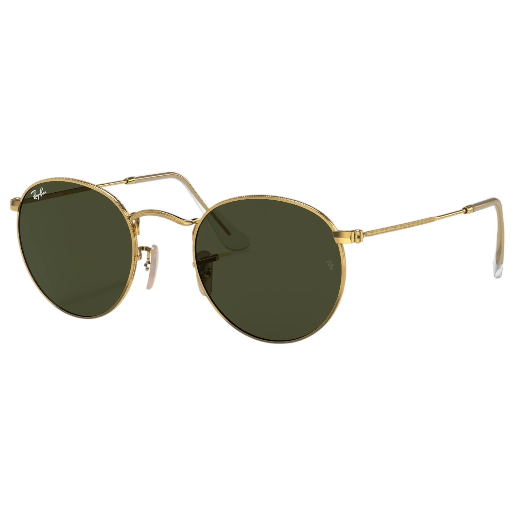 Unisex Ray Ban Sunglasses Rb3447 Round Metal Polished Gold/ Green Sunnies - Xs
