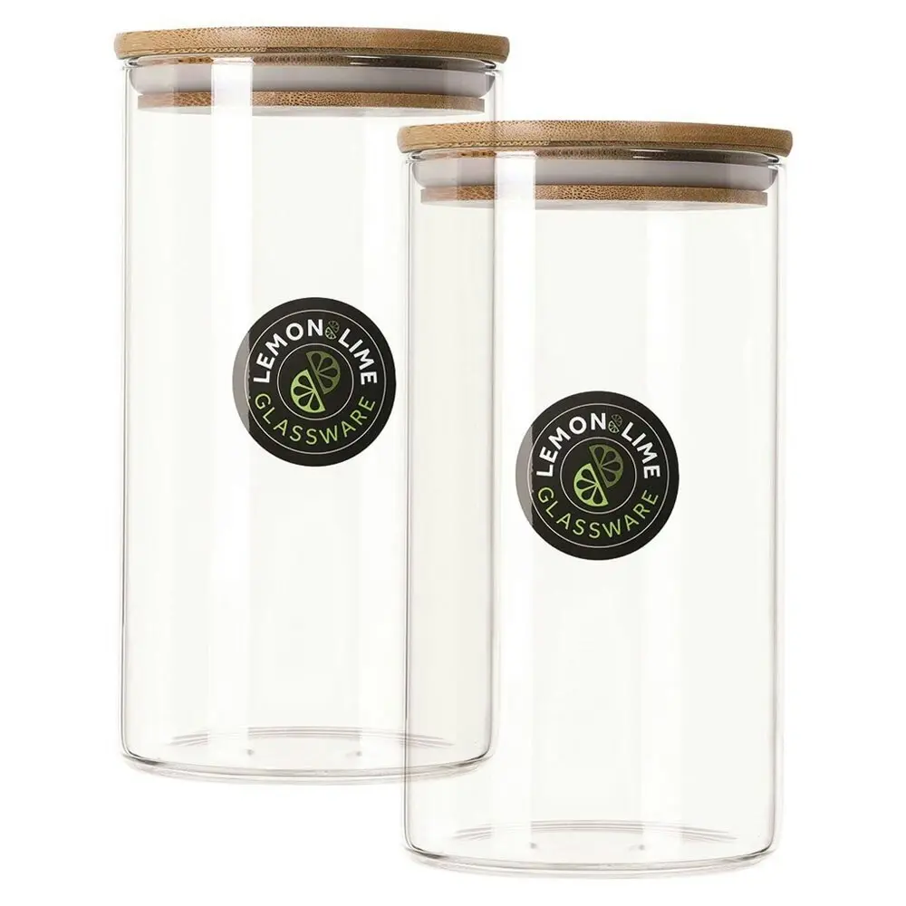 2x Lemon & Lime 1.2L Camden Glass Jar Container/Canister Storage w/ Bamboo Lid - Home & Garden