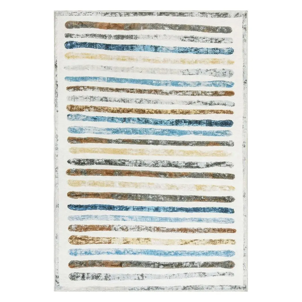 Marlow Floor Rug Short Pile Washable Carpet Soft Plush Non Slip Stripe 200x290 - Hardware