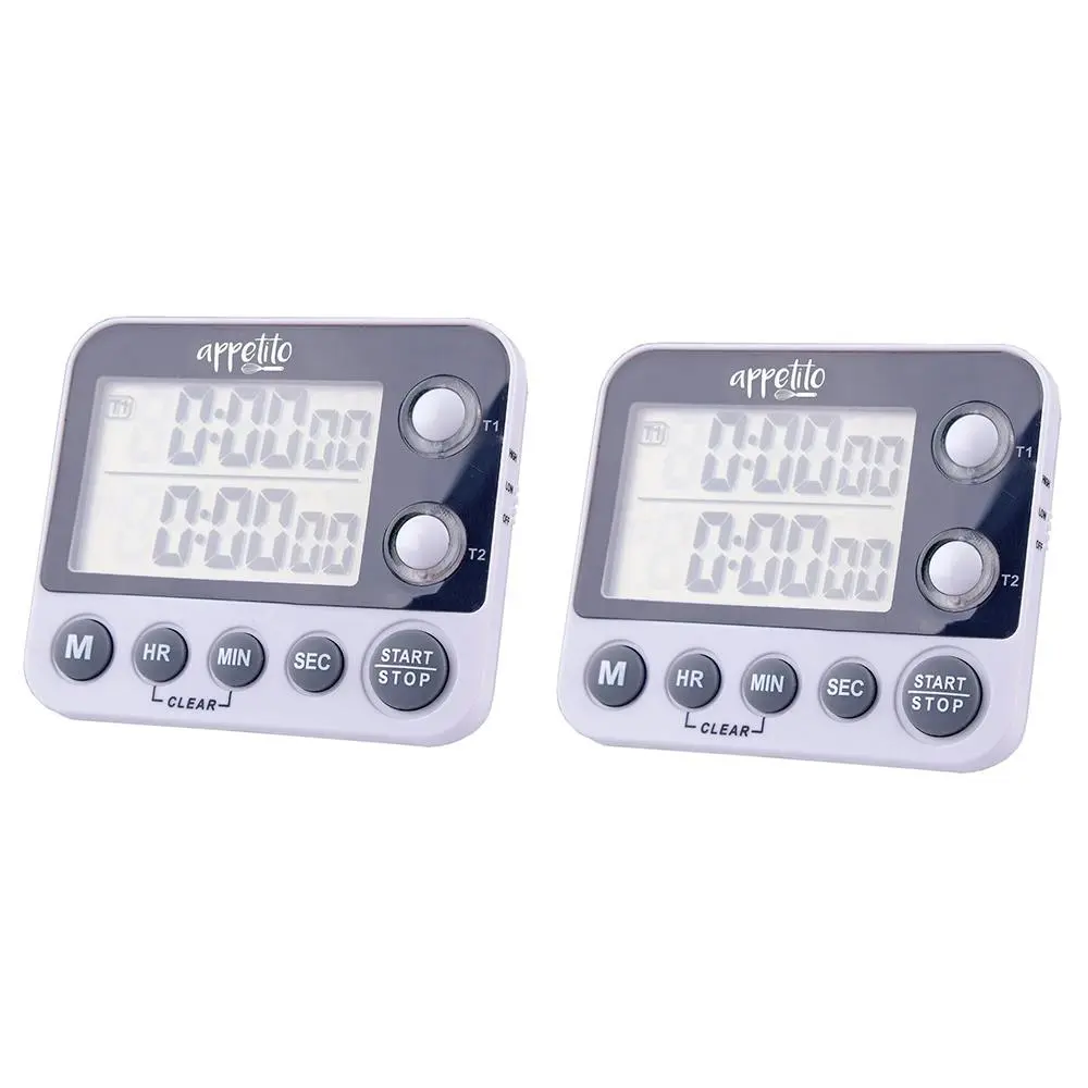 2x Appetito 100 Hours Dual Electronic Digital Kitchen Timer Self Standing - Home & Garden
