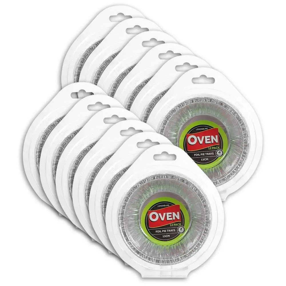 12x 12PK Lemon & Lime Round 13cm Foil Pie Tray Oven Bake/Roast Container Silver - Home & Garden