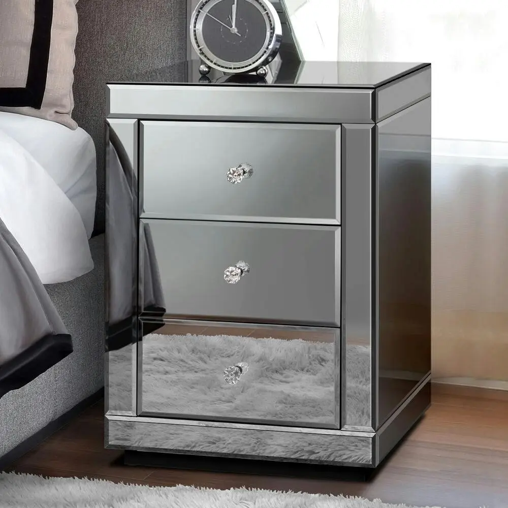 Alfordson Bedside Table Mirrored Grey - Furniture