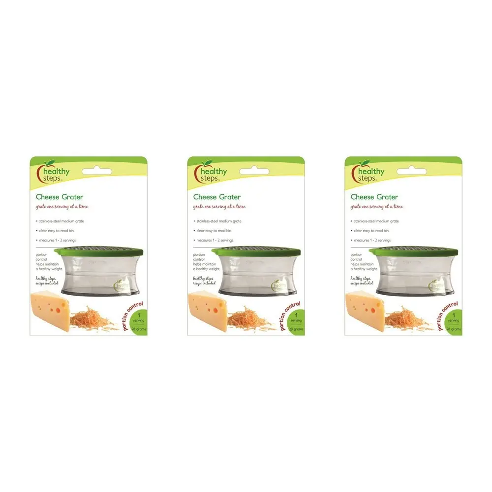 3x Jokari Healthy Steps Stainless Steel 9cm Cheese Grater Kitchen Utensil Green - Home & Garden