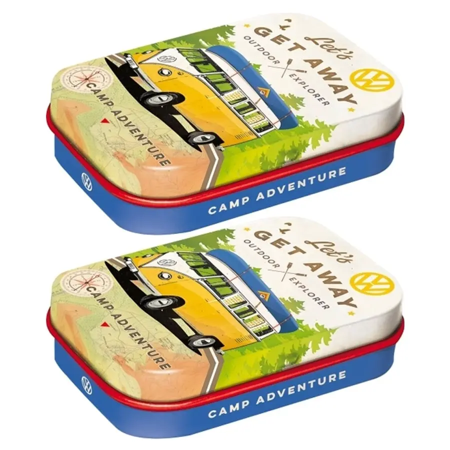 2x Nostalgic Art 6cm Metal Tin Mint VW Let's Get Away Fresh Breath Hard Candy - Groceries