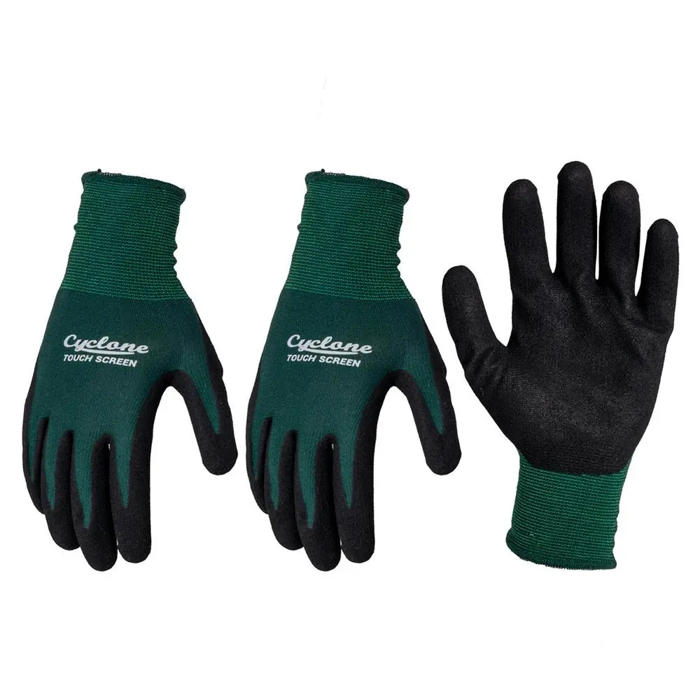 3x Cyclone Size Medium Gardening Gloves Touch Screen Compatible Nylon Green/BLK - Home & Garden