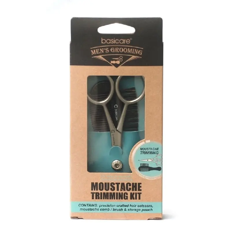 Basicare Mens Moustache Trimming Kit with Scissors Comb Brush and Pouch - Beauty