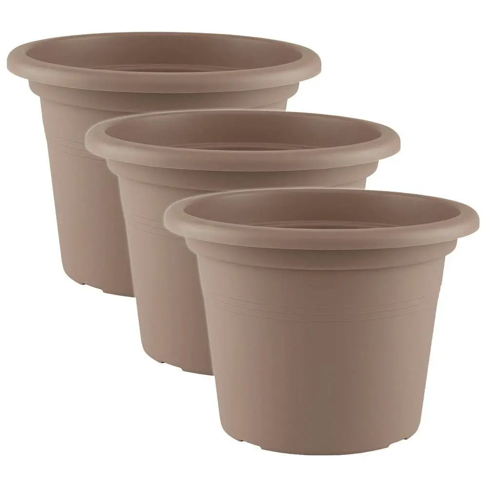 3x Artevasi Cilindro Plastic Indoor/Outdoor Garden Plant Pot 25x18.2cm Taupe - Home & Garden