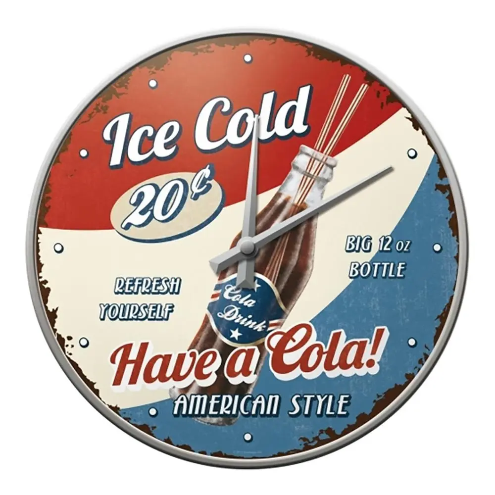 Nostalgic Art Metal/Glass Wall Hanging Round Clock Home Décor Have A Cola 30cm - Home & Garden