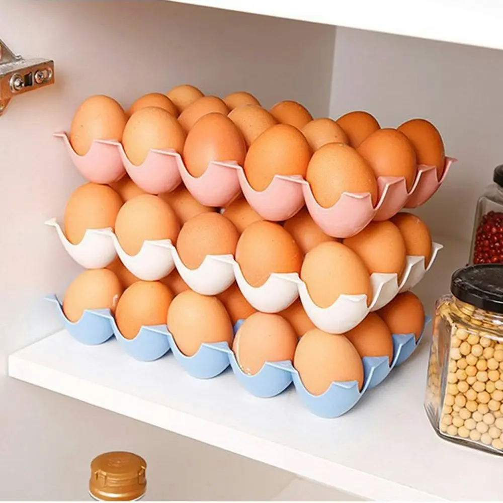 3 Pack 15 Grid Egg Storage Box Shatterproof Stackable Refrigerator Organizer Stable Egg Racks - Home & Garden