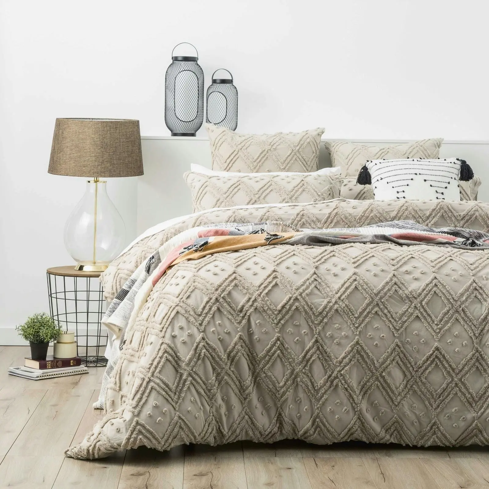 Park Avenue Medallion Queen Bed Quilt Cover Vintage Washed Tufted Cotton Stone - Best Selling Linen & Towels - From $20