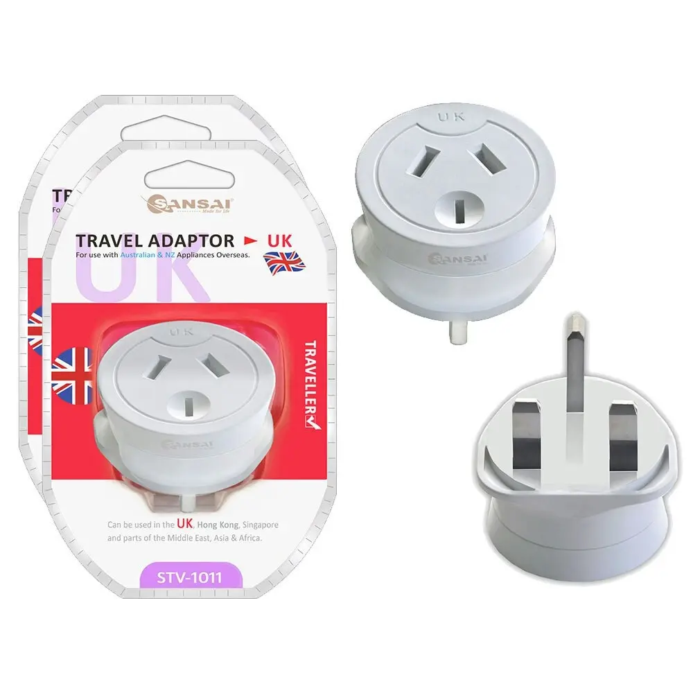 2PK Sansai Travel Power Adapter AU/NZ Socket to UK/England/Hong Kong Plug Outlet - Electronics
