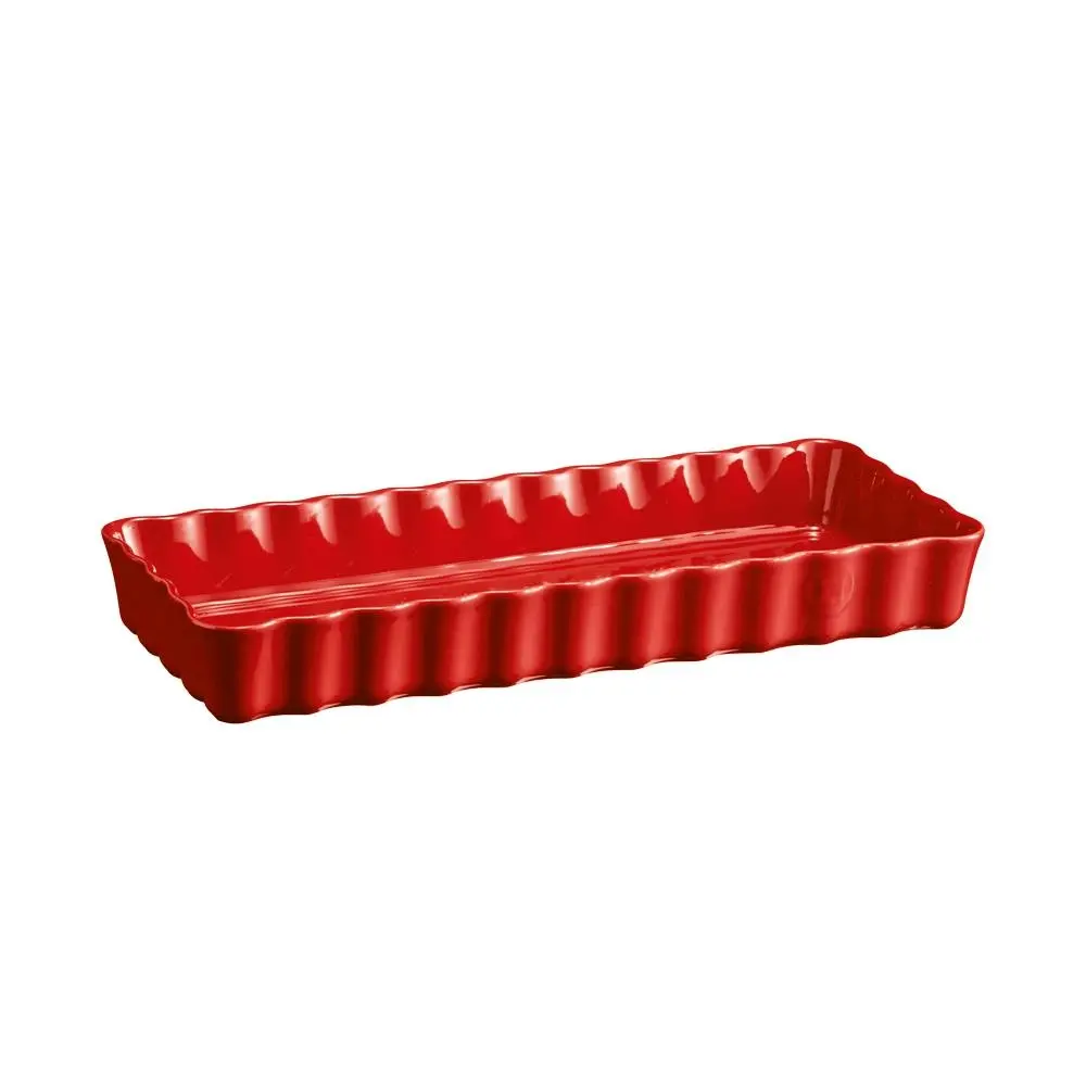 Emile Henry 34cm Ceramic Slim Tart Dish Kitchen Baking Rectangle Pan Burgundy - Home & Garden