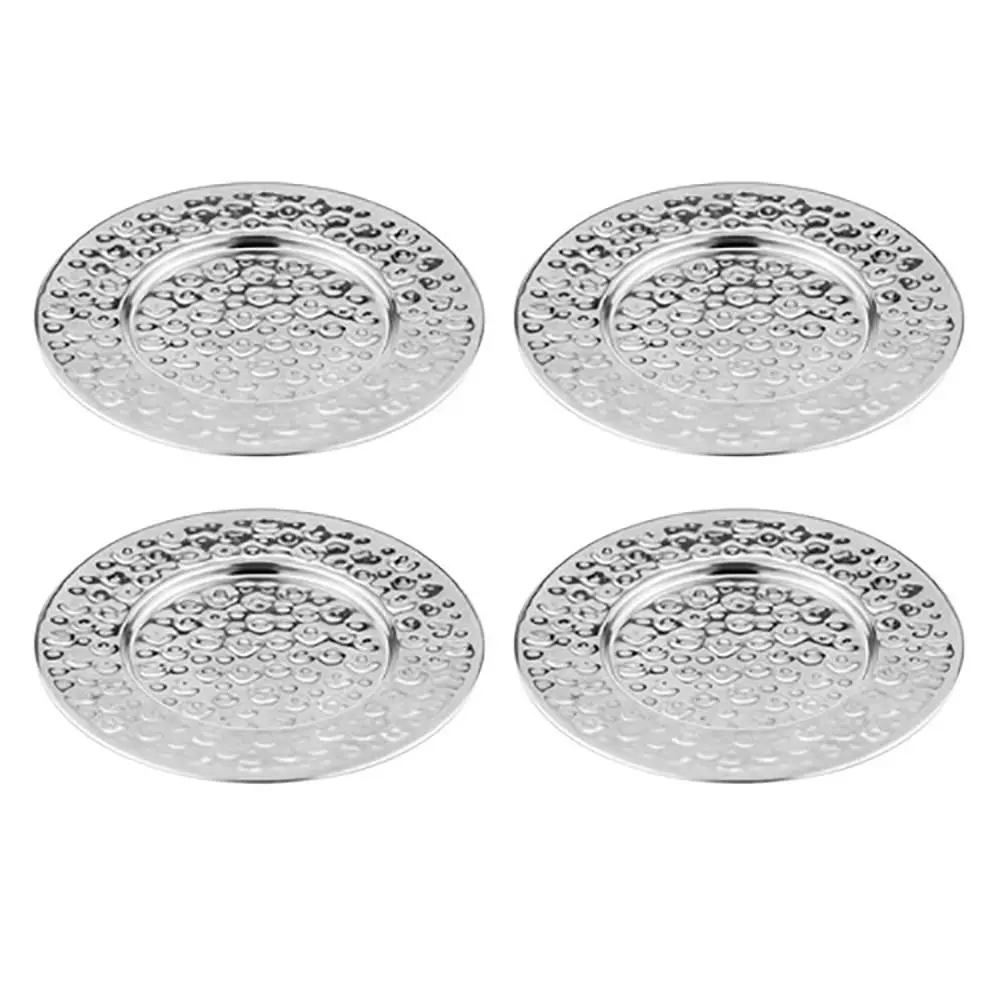 4PK Spencer Hammered 13cm Coaster Set Metallic Stainless Steel Drink Pad Silver - Home & Garden