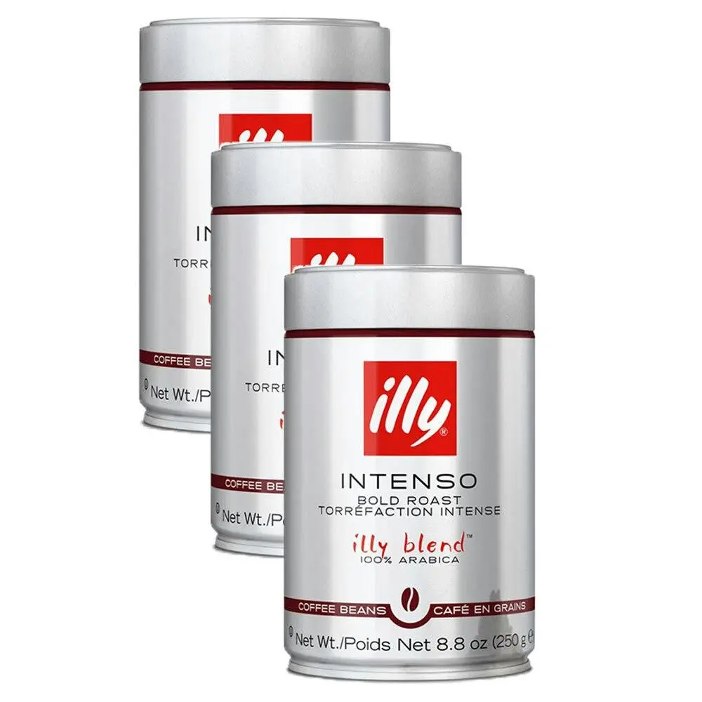 3x Illy 250g Intenso Arabica Coffee Beans Robust/Bold Roast/Full Bodied Drink - Supermarket Specials