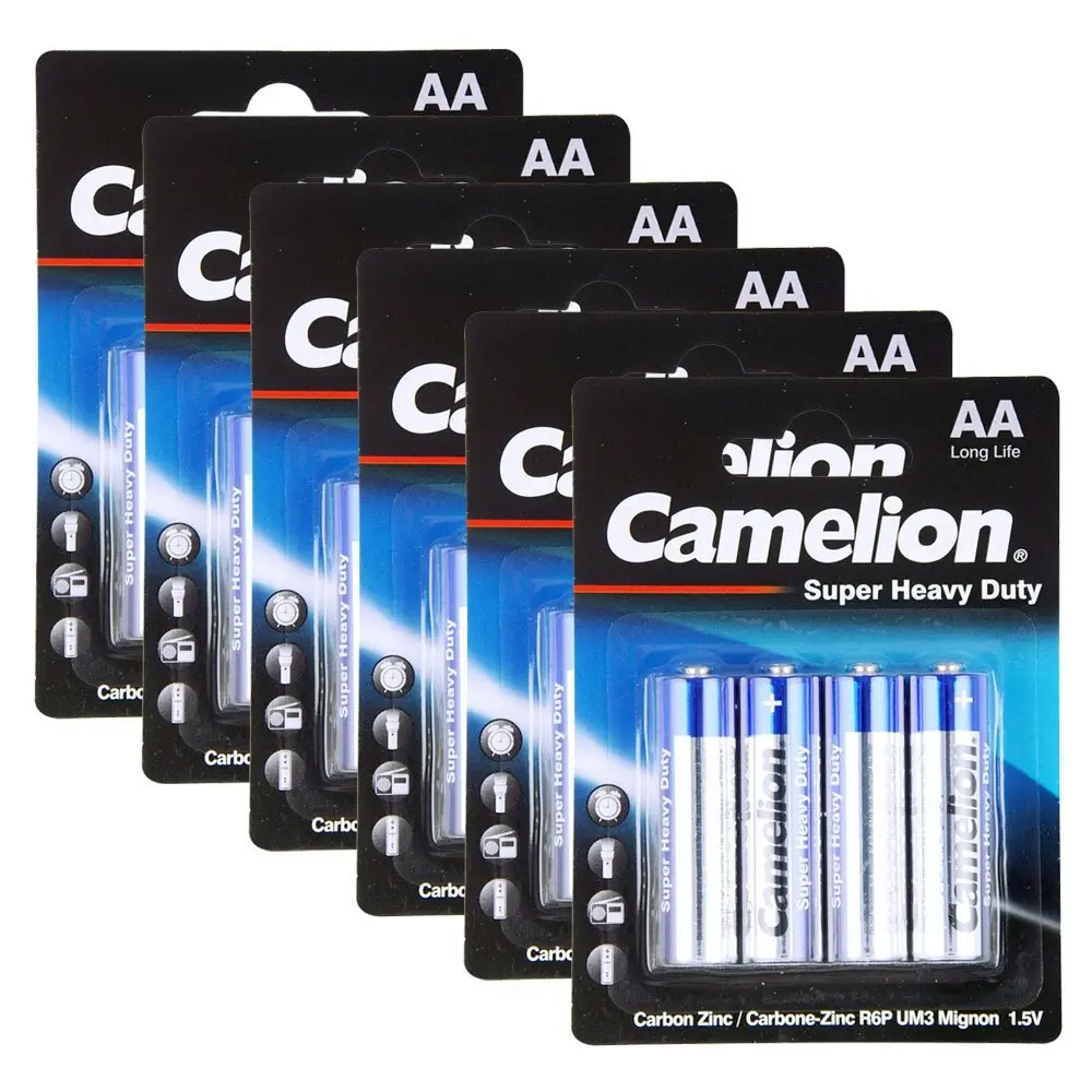 6x 4pc Camelion Super Heavy Duty AA 1.5V Battery Carbon Zinc R6P Power Batteries - Electronics