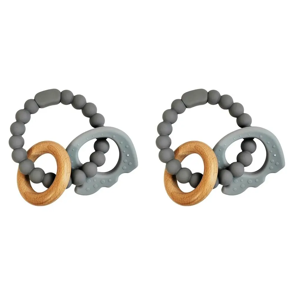 2x Urban Elephant 14cm Silicone Teether Ring Baby/Infant Chew Toy Blue & Natural