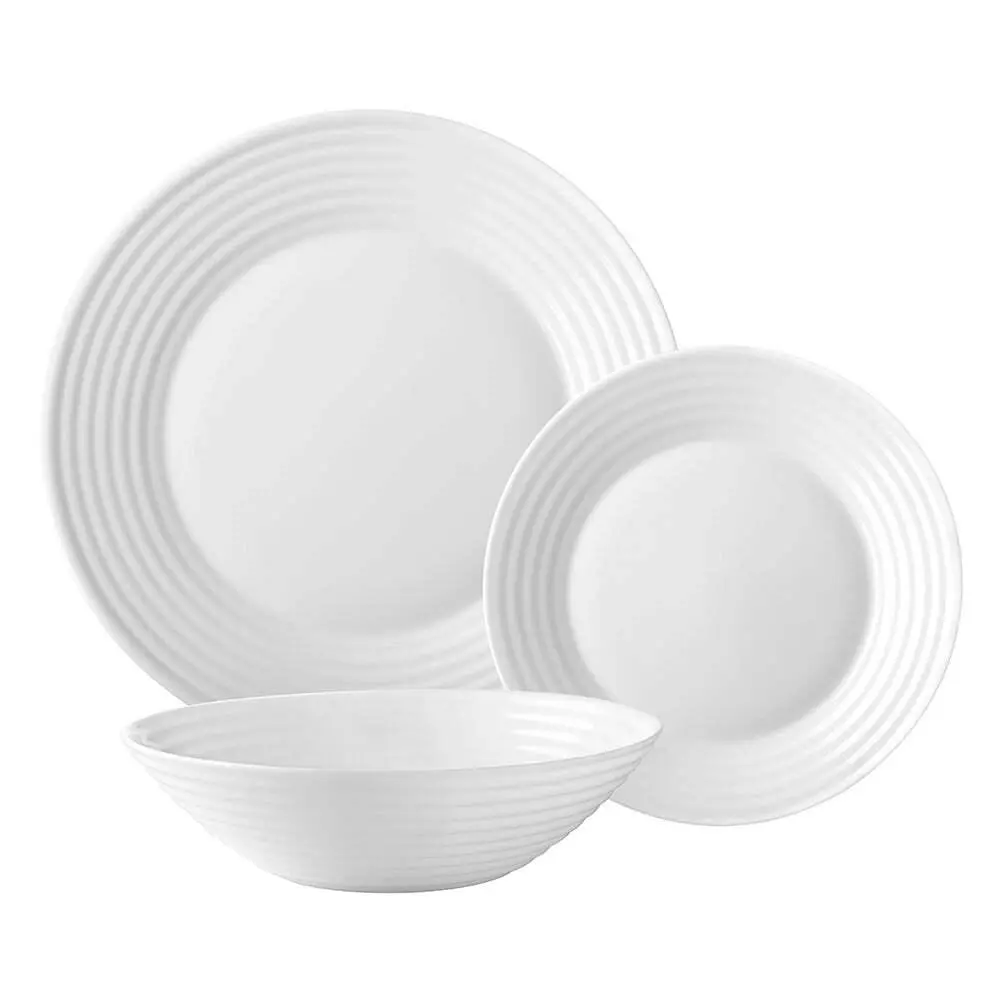 12pc Wiltshire Everyday Dining Pearl Ripple Glass Dinner Plates/Bowls Set - Home & Garden