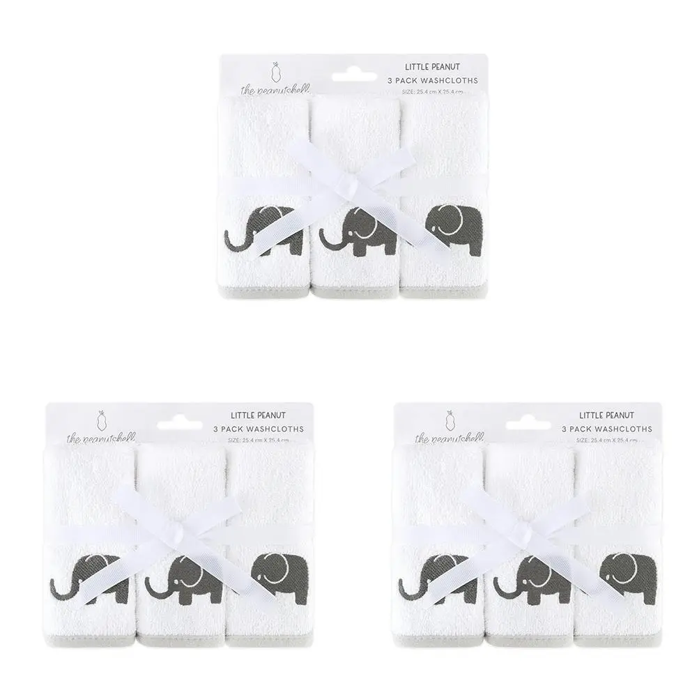 3x 3pc The Peanutshell Little Peanut Grey Bathtime Washcloths Baby Nursery Decor