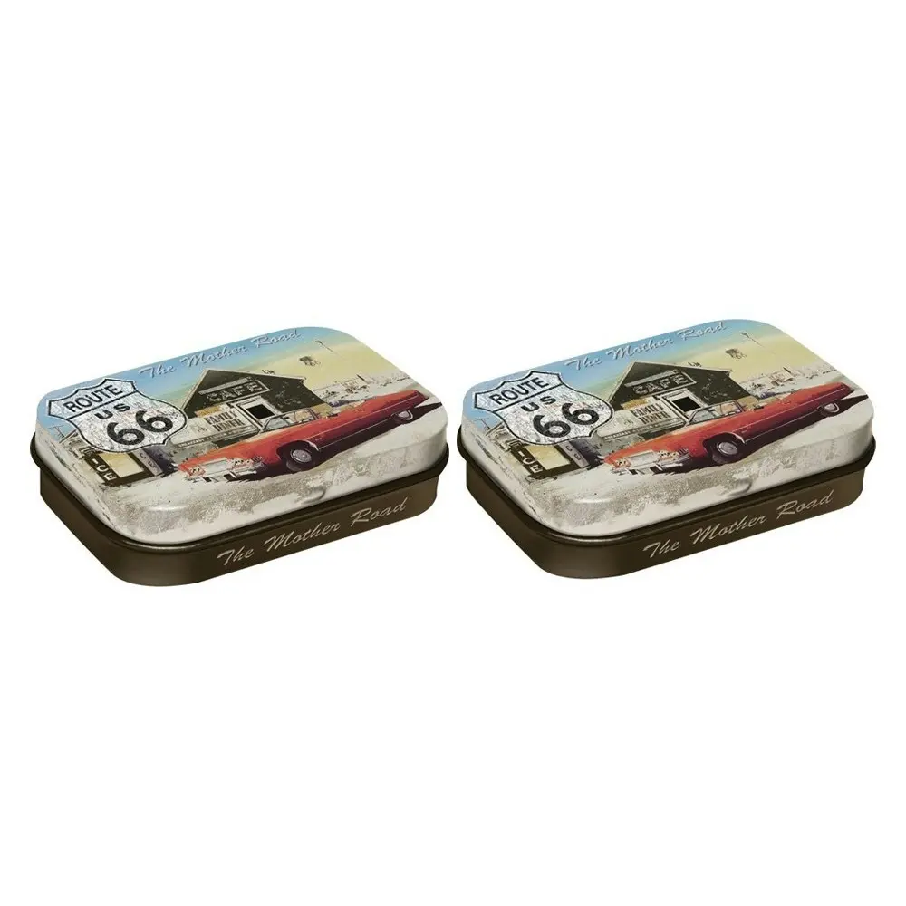 2x Nostalgic Art 6x2cm Pocket Mint Steel Sheet Storage Box Route66 Mother Road - Groceries