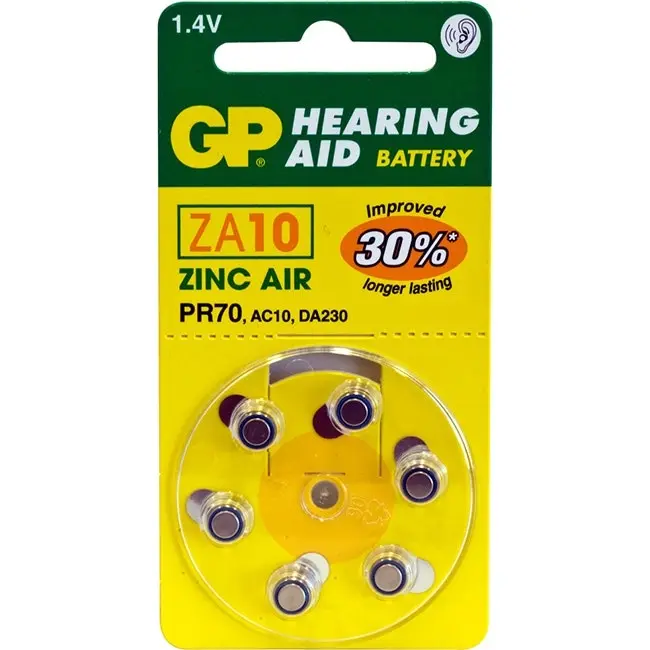 6pc GP 1.4V Zinc Air Size 10/PR70/AC10/DA230 Single Use Battery for Hearing Aids - Electronics