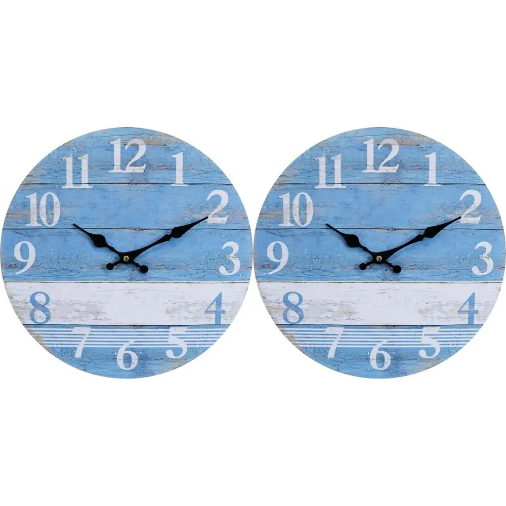 2x LVD Beach House Hanging Wall Clock Analogue 34cm Round Home/Office Decor - Home & Garden