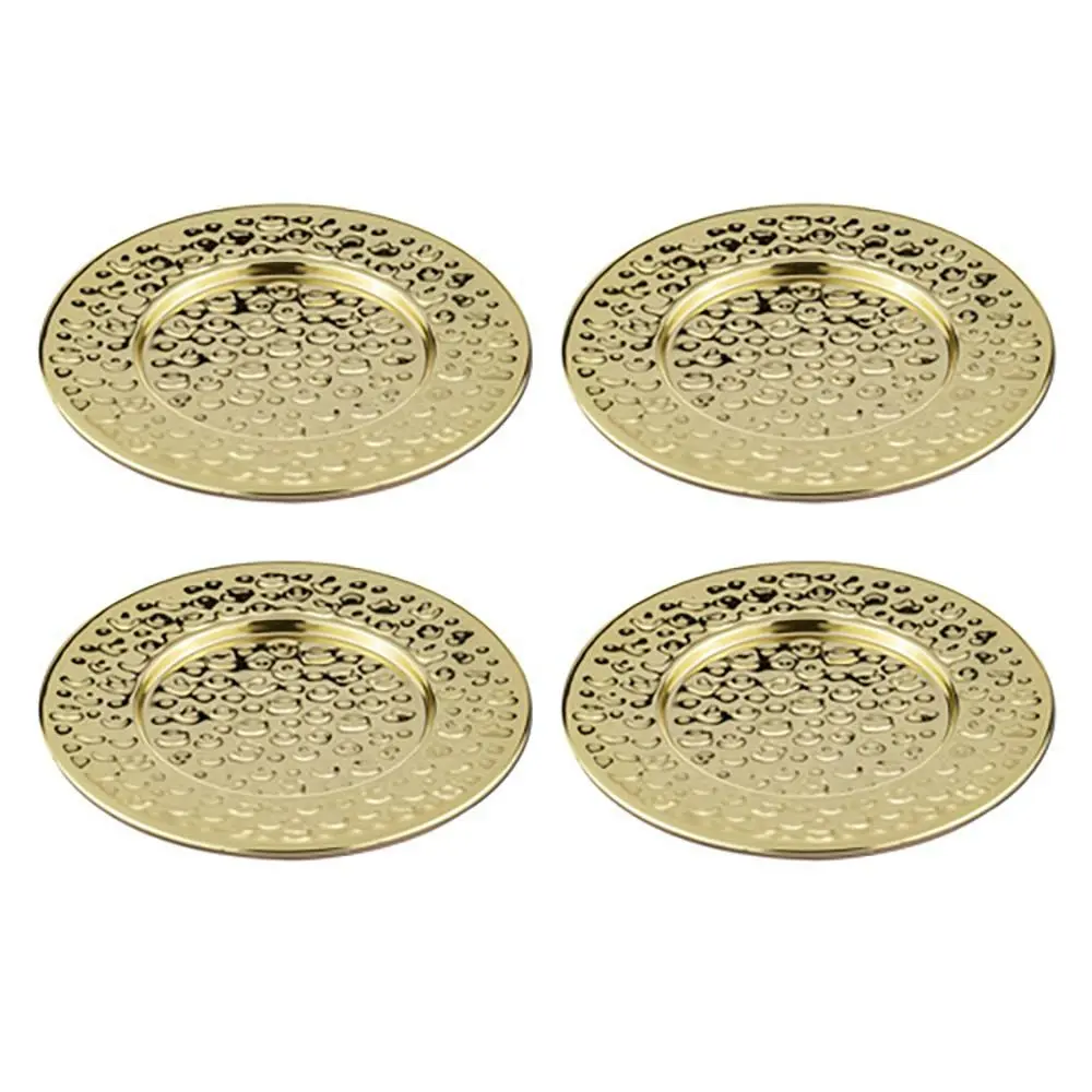4PK Spencer Hammered 13cm Coaster Set Metallic Stainless Steel Drink Pad Gold - Home & Garden