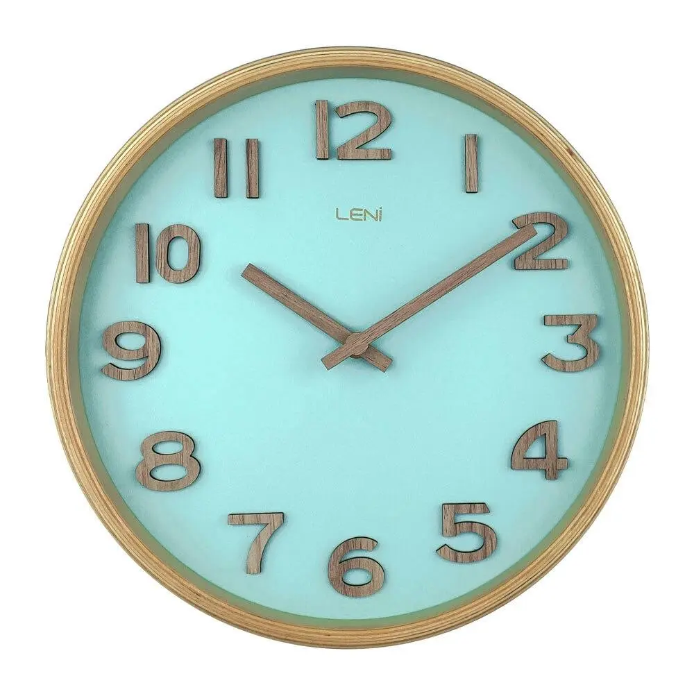 Leni Tilia Silent Sweeping Wooden Home Wall Timepiece Clock 25.5cm Teal - Home & Garden