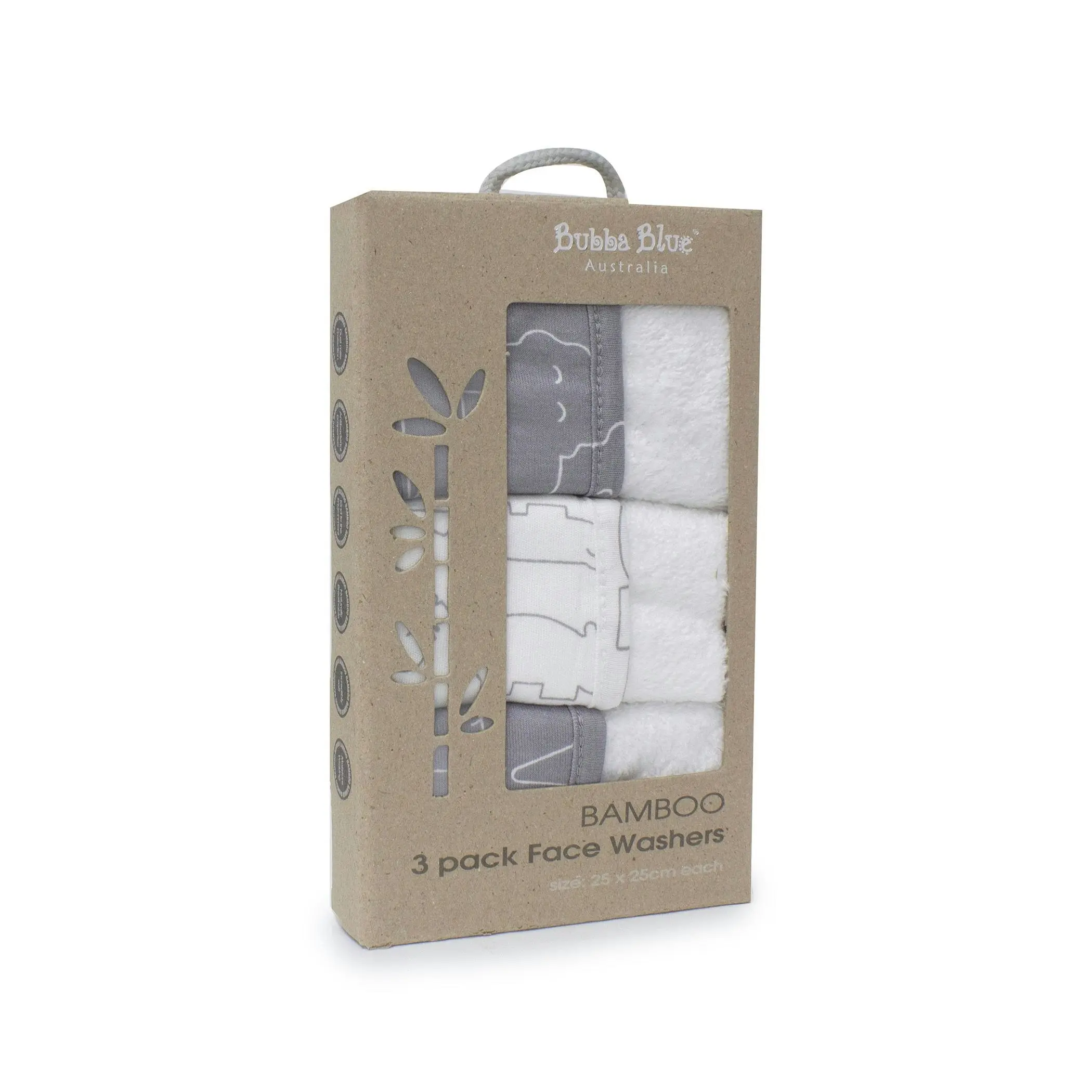 Bubba Blue Ash Grey Safari Bamboo 3Pk Face Washers - Baby