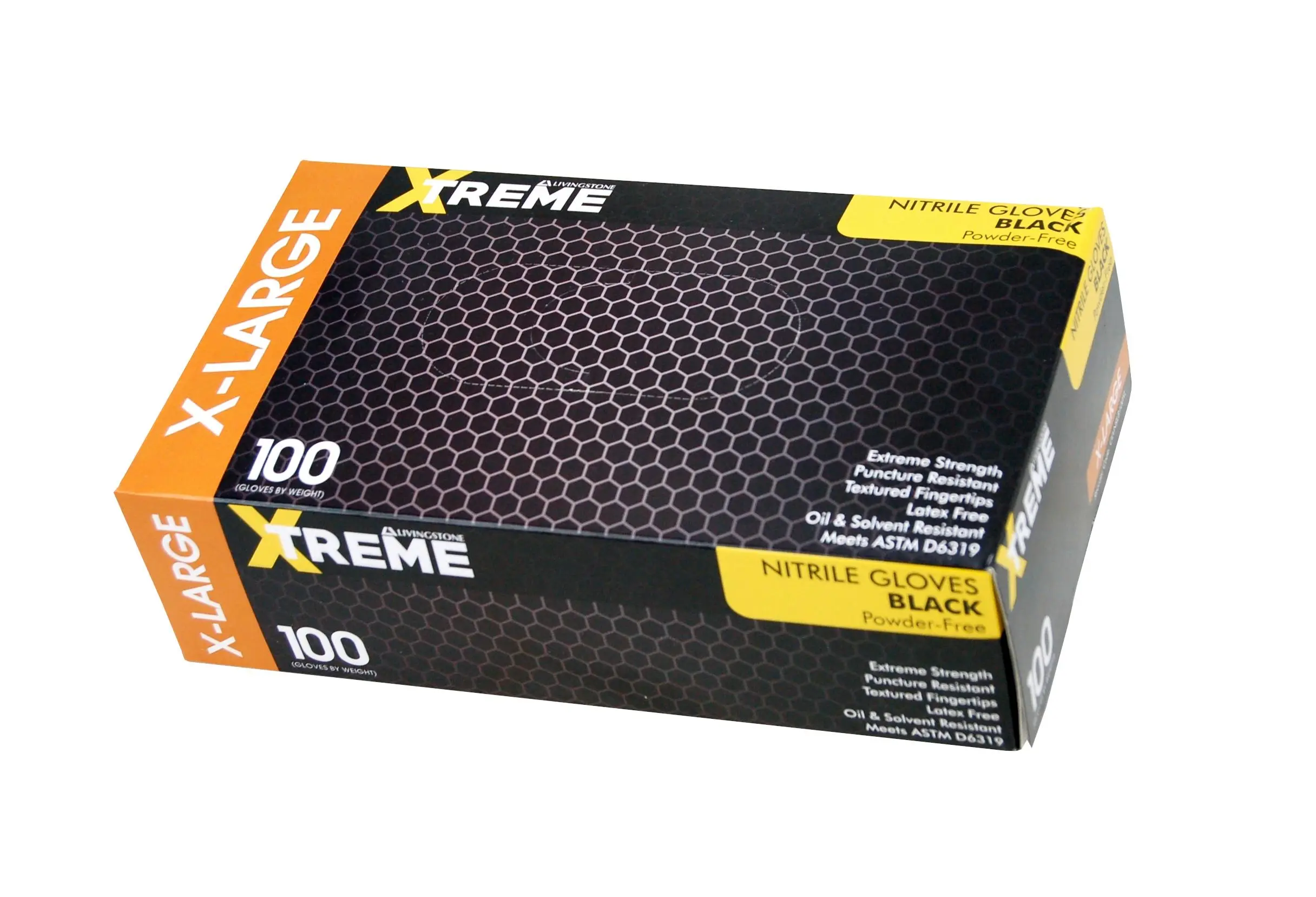 Livingstone Xtreme Thick Heavy Duty Nitrile Gloves, Powder Free, EN374, Extra Large, Black, 100/Box - Commercial