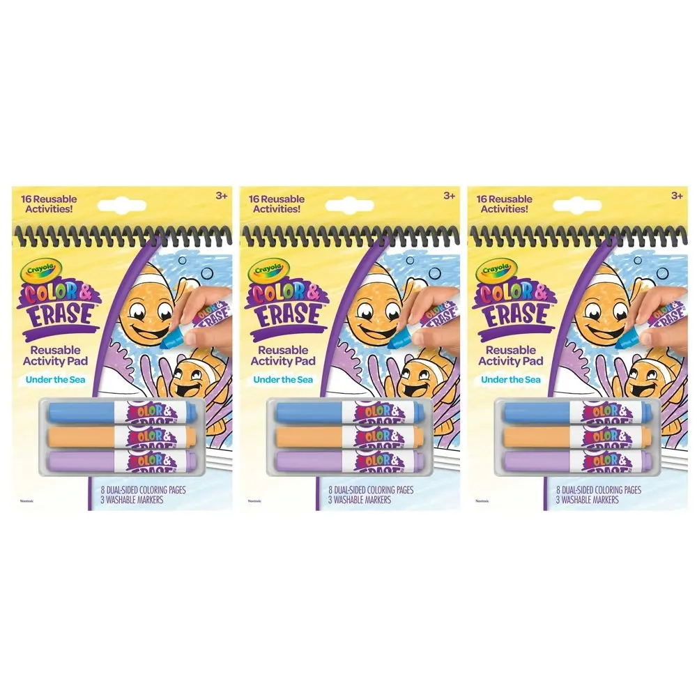 3x Crayola Colour & Erase Activity Pad w/Marker Under the Sea Kids Art/Craft 3y+ - Entertainment