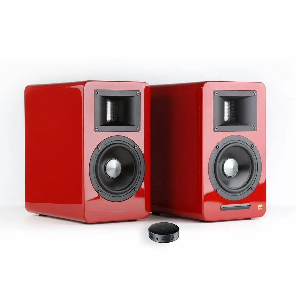 Airpulse A100 Active Wireless Bookshelf Speakers and WiiM Mini Streamer Red - Electronics