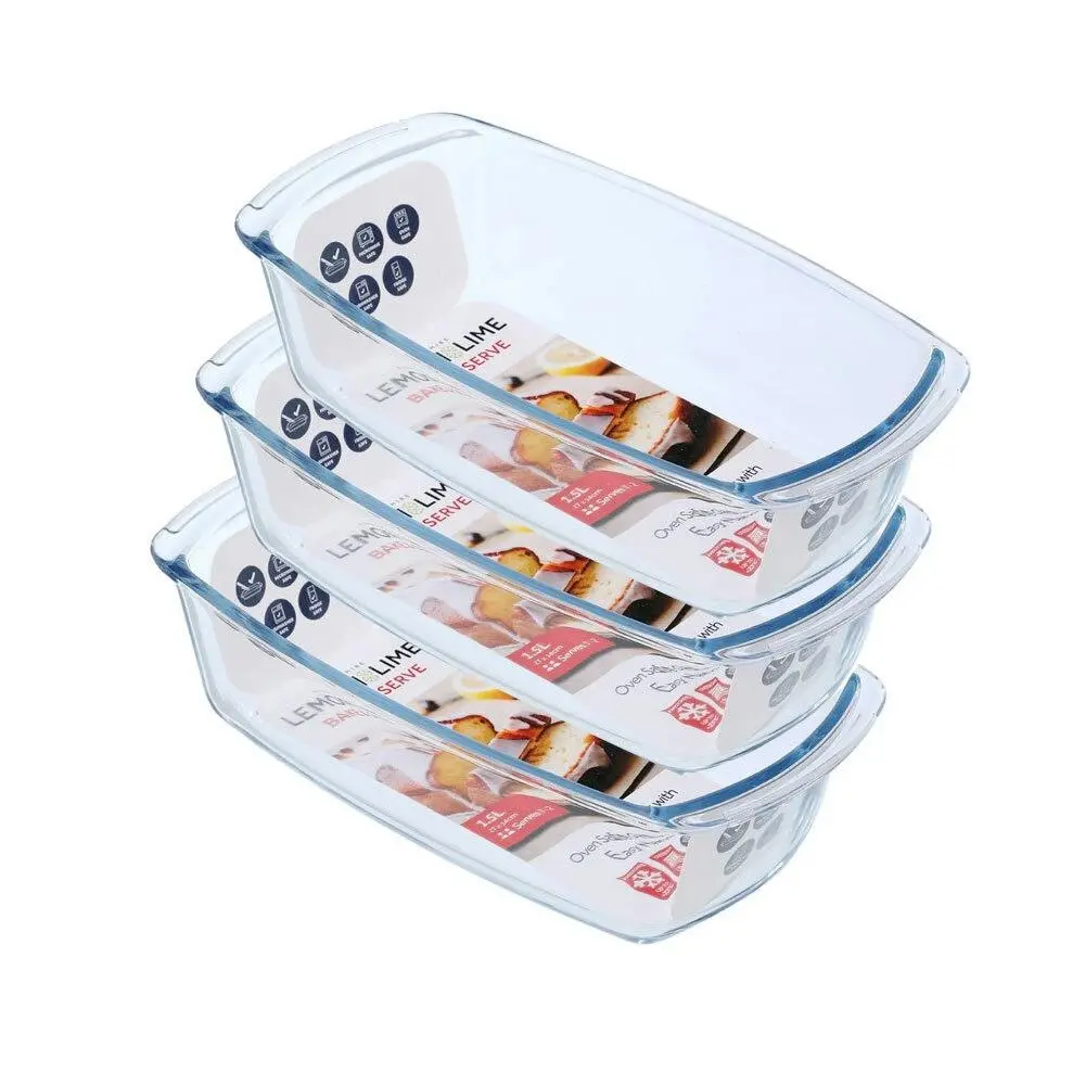 3x Lemon & Lime Yorkshire 1.5L Glass Bakeware Loaf 27cm Oven Safe w/Easy Handles - Home & Garden