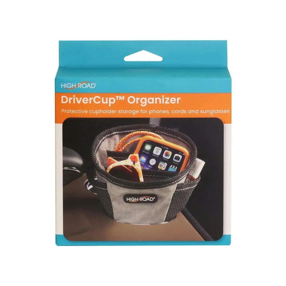 High Road Polyester Driver Cup Organiser Travel Storage Pouch w/Mesh Pocket Grey - Automotive