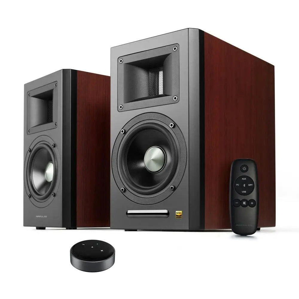 Airpulse A100 Active Wireless Bookshelf Speakers and WiiM Mini Cherry Wood - Electronics