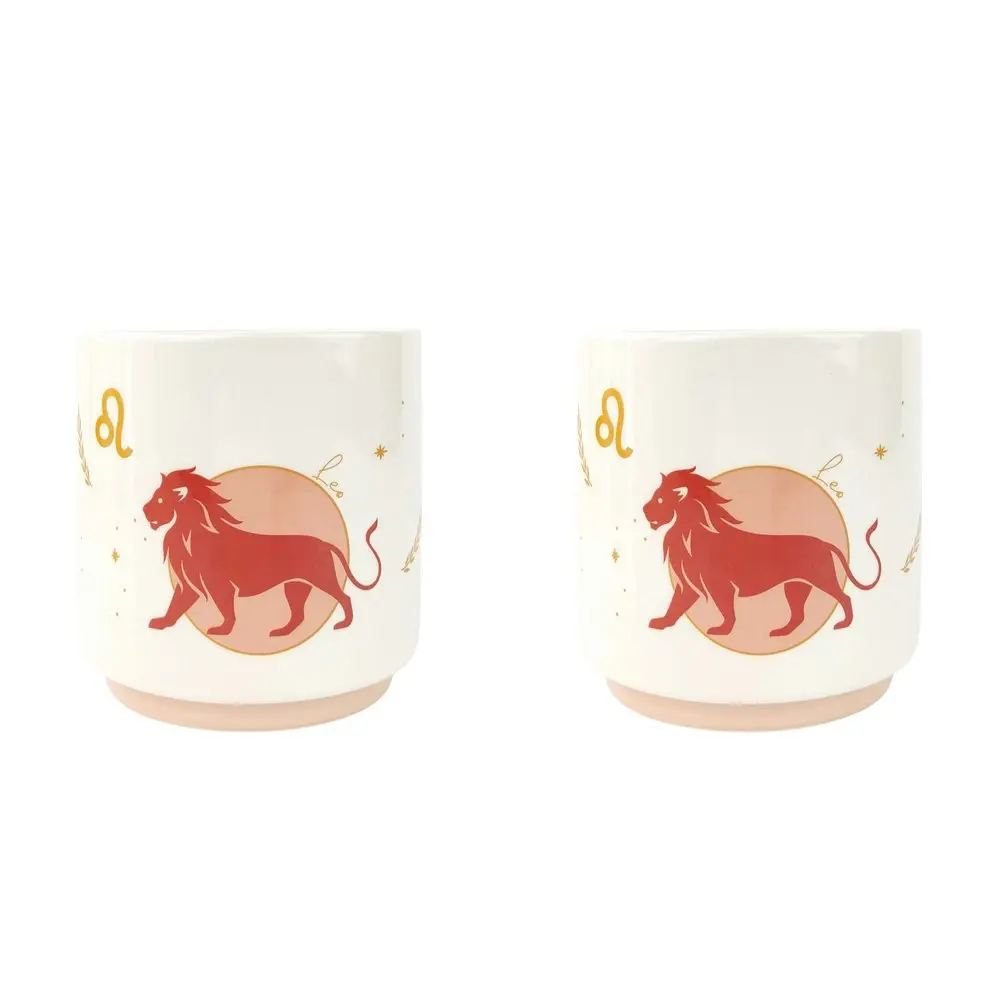2x Urban Leo Zodiac 13cm Ceramic Planter Flower/Plant Pot Home Decor Small Pink - Home & Garden