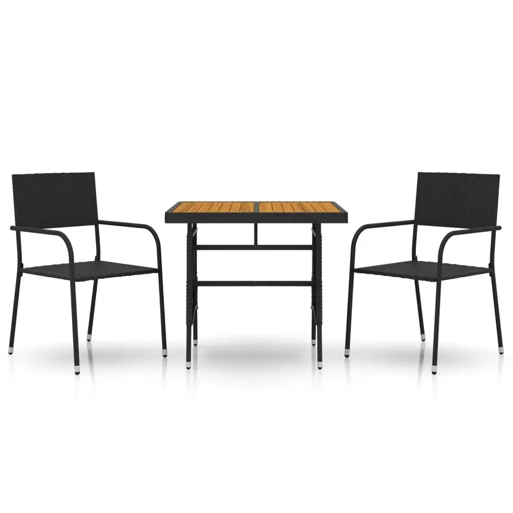 3 Piece Outdoor Dining Set Poly Rattan Black 3120086 - Furniture