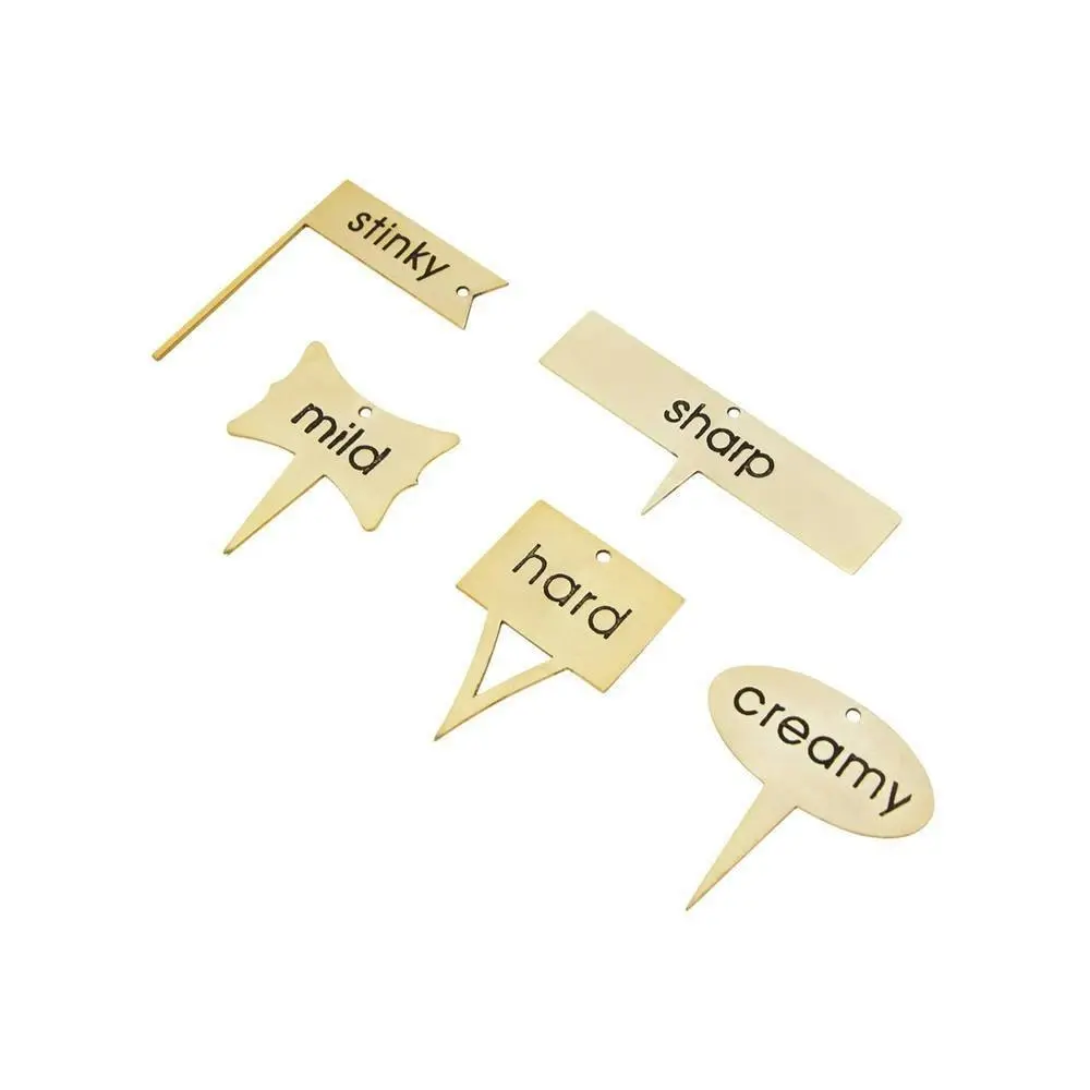 5pc J. Elliot Zola 7cm Brass Cheese Markers Labels Tag Set Home Kitchen Gold - Home & Garden
