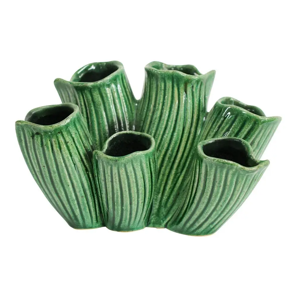 Organic Ceramic 19cm Planter Flower Pot Tabletop Home Room Garden Decor Green - Home & Garden