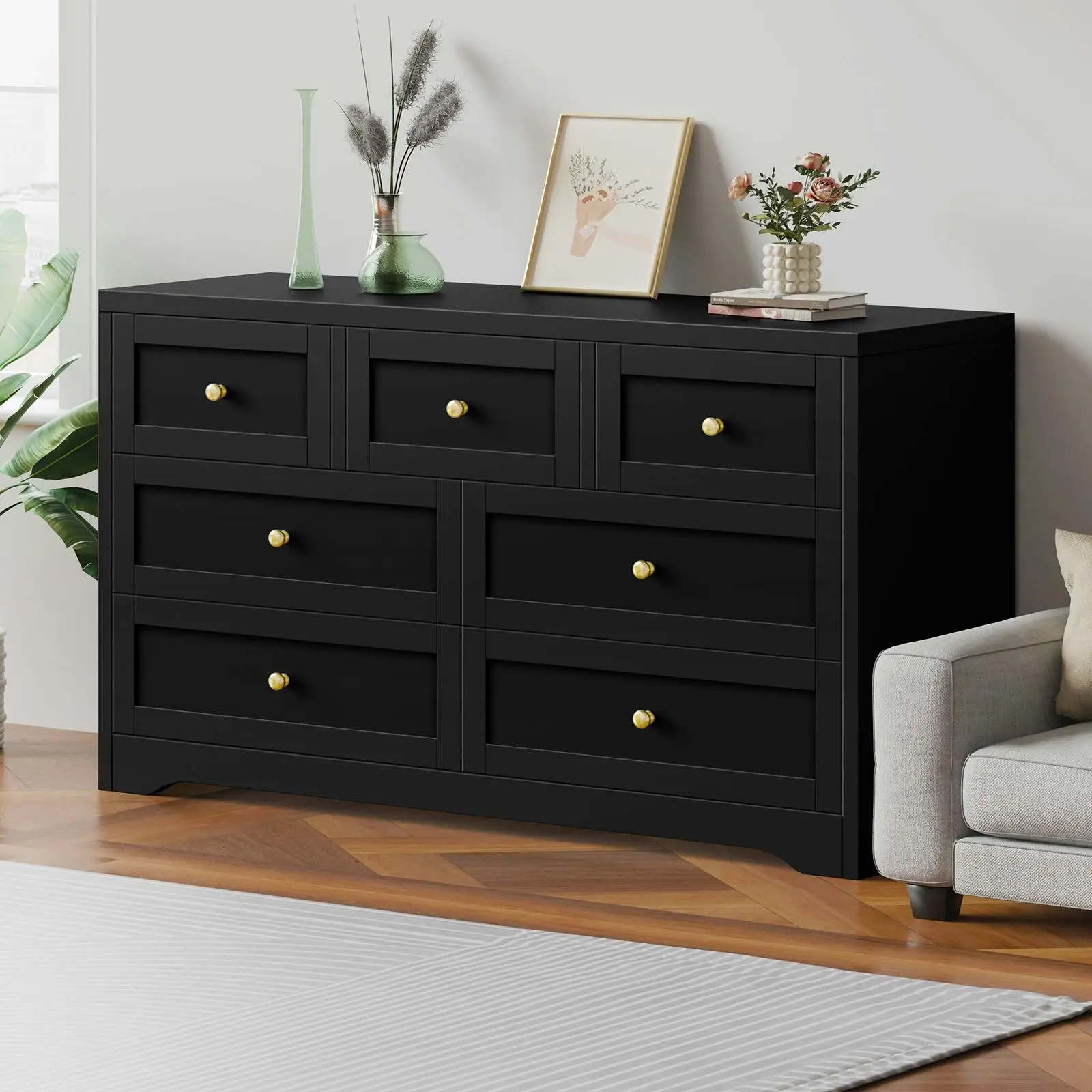 Alfordson 7 Chest of Drawers Hamptons Black - Furniture