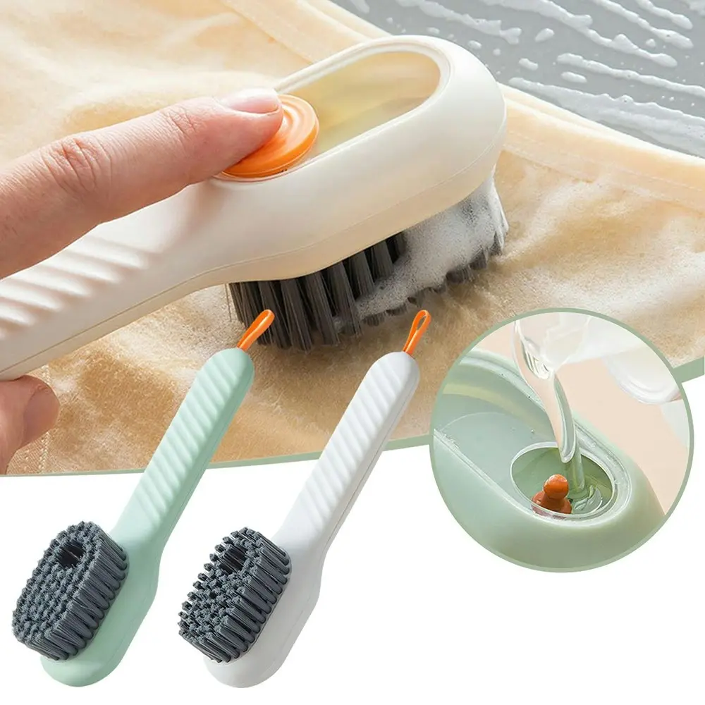 2pcs Soft Bristle Cleaning Brush Press Type Automatic Liquid Adding Shoe Brush - Home & Garden
