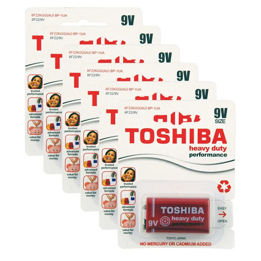 6x Toshiba Heavy Duty 9V BP1 6F22 Battery Carbon Zinc Lasting Power Household - Electronics