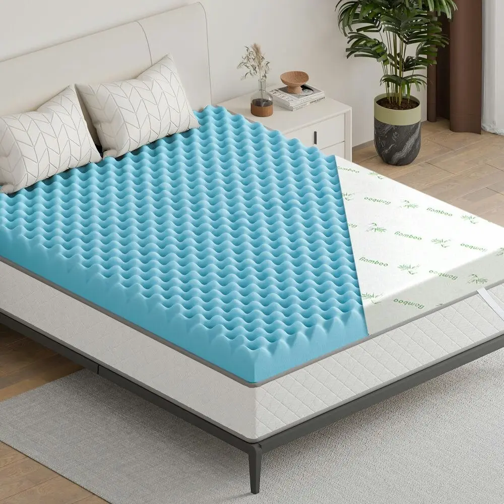 Starry Eucalypt Memory Foam Mattress Topper Airflow Cool Gel Bamboo 10cm Queen - Furniture