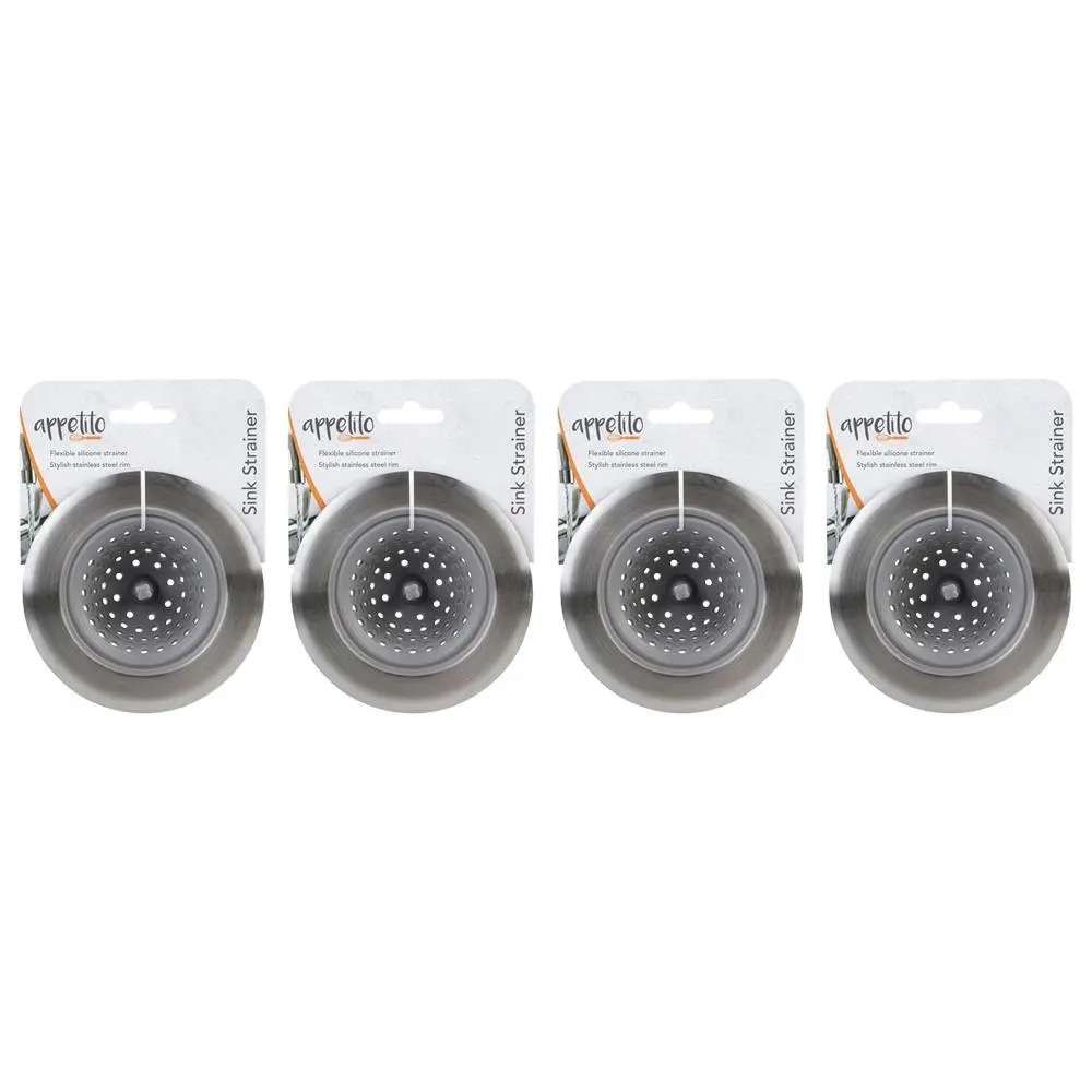 4x Appetito Stainless Steel/Silicone Sink Strainer Home/Kitchen Accessory Grey - Home & Garden