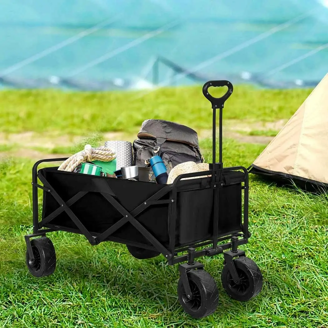 Lambu Garden Camping Trolley Outdoor Garden Wagon Cart Folding Widen Picnic Black - Handyman Heaven Sale