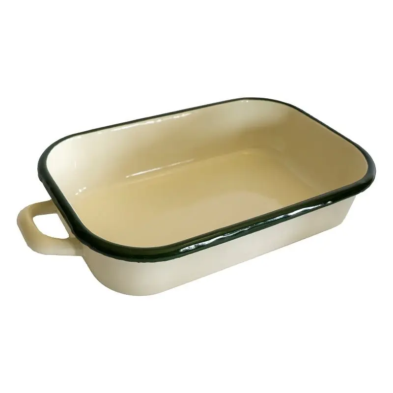 Urban Style Enamelware 3.4L Baking/Serving Dish Rectangle w/ Green Rim Cream - Home & Garden