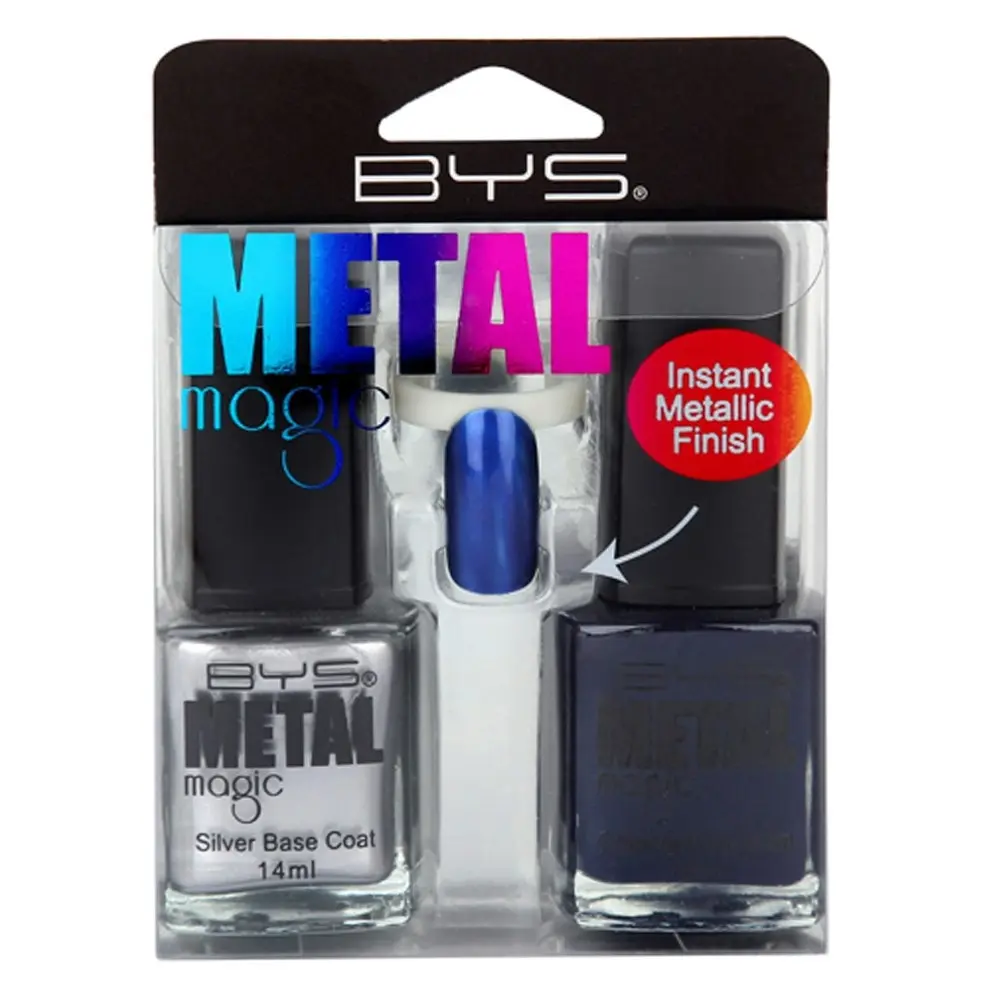2pc BYS Metal Magic Deep Sapphire Nail Polish Enamel Lacquer Metallic Quick Dry - Beauty