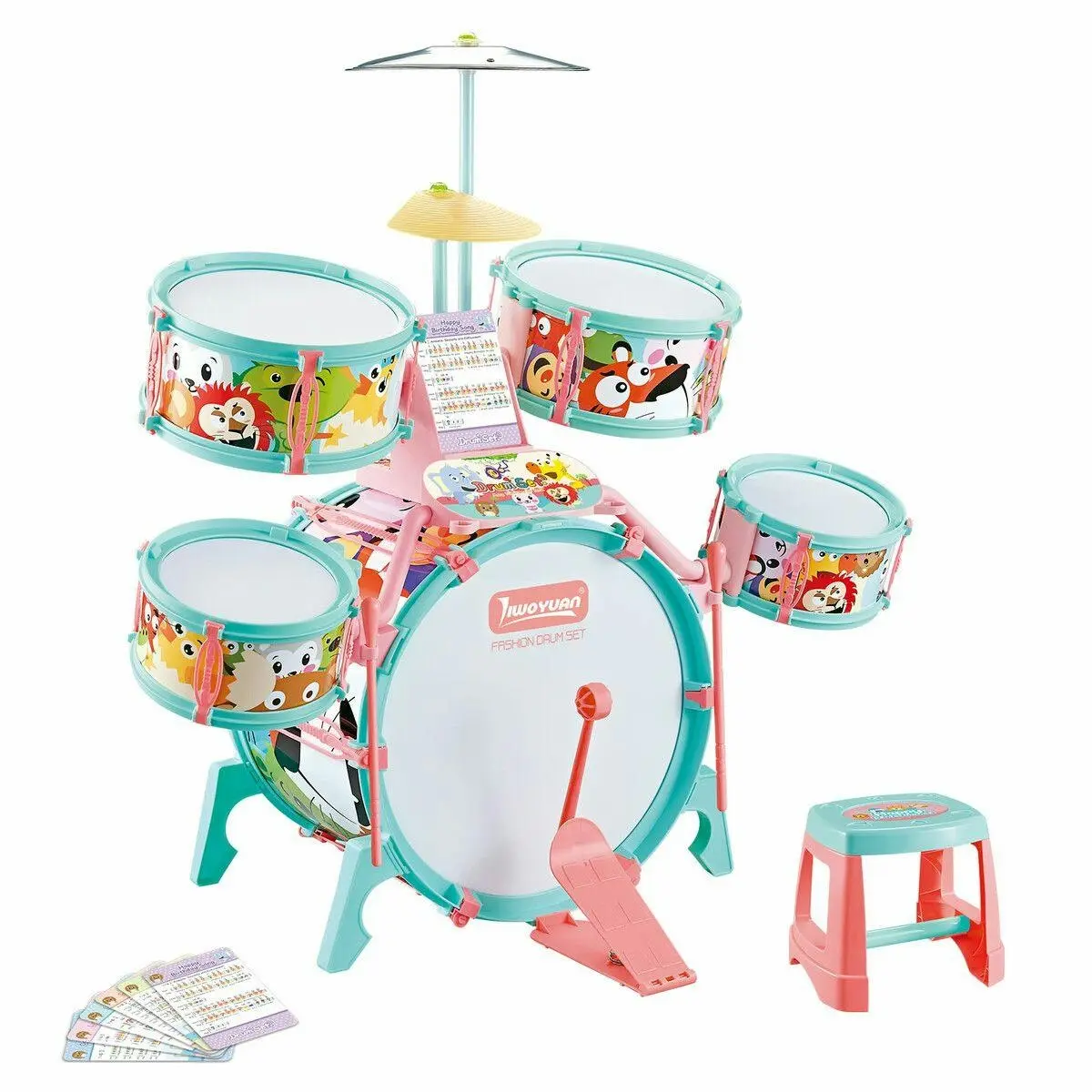 Ausway Jazz Drum Play Set Dynamic for Toddler Kid Educational Musical Instrument Toy Plastic Colourful 17 Pieces - Toys & Games