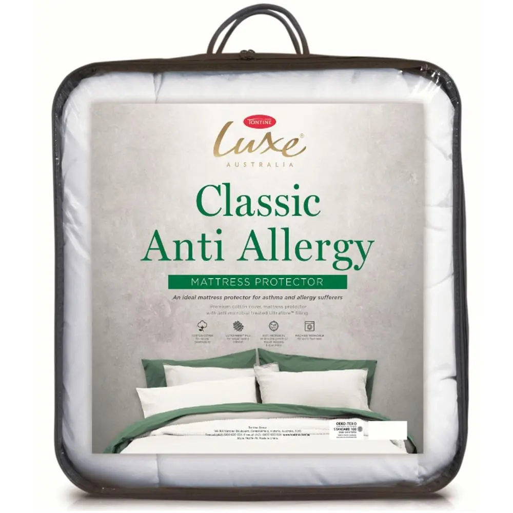 Tontine 138x188cm Luxe Classic Anti Allergy Double Bed Cotton Mattress Protector - Furniture