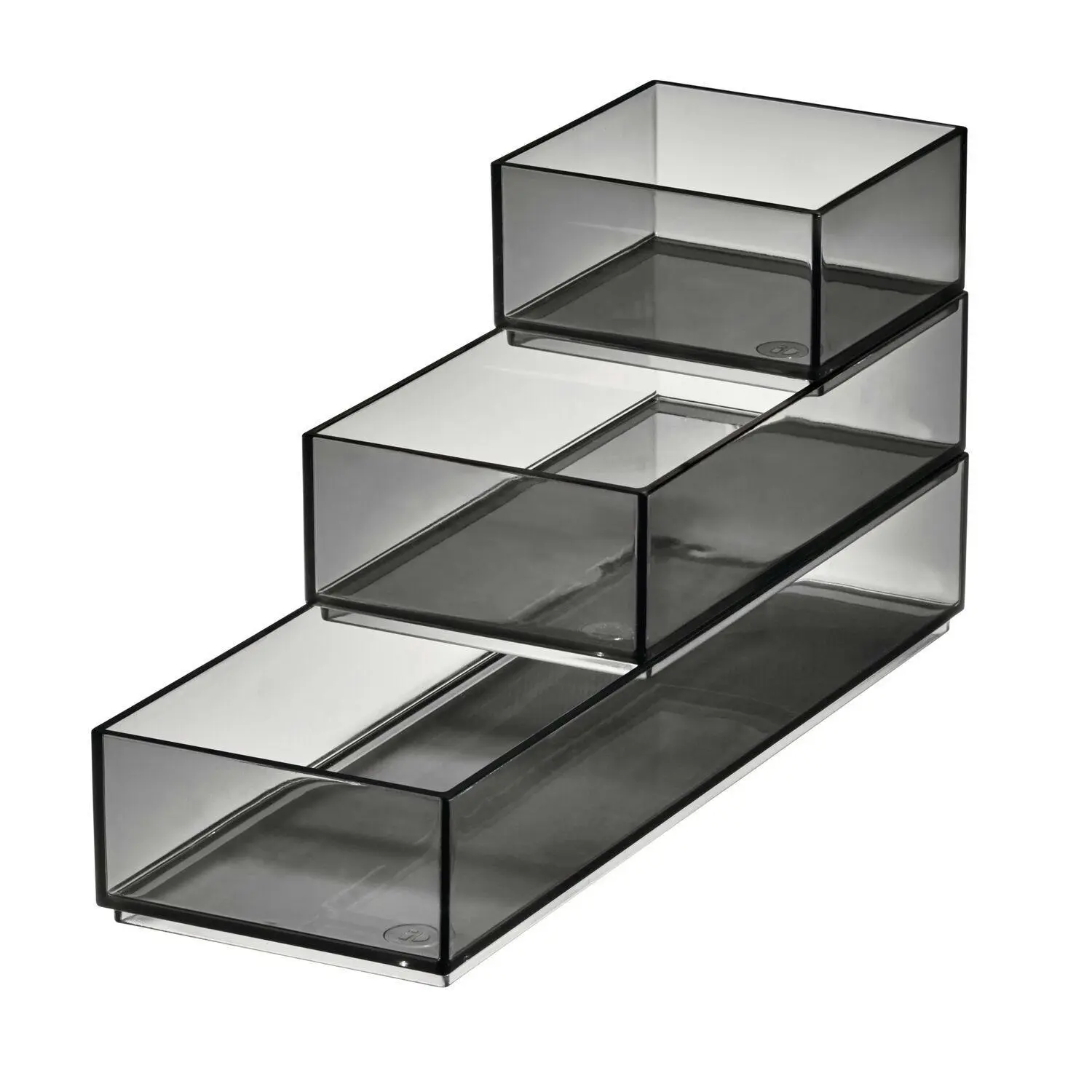 3pc Idesign Stack & Slide Cosmetic Storage Makeup Organisers Smoke/Matte Black - Beauty
